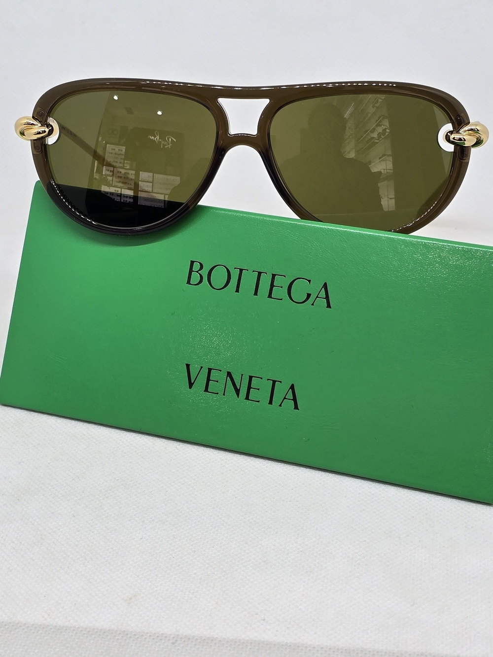 Bottega Veneta olive tone Aviator Sunglasses